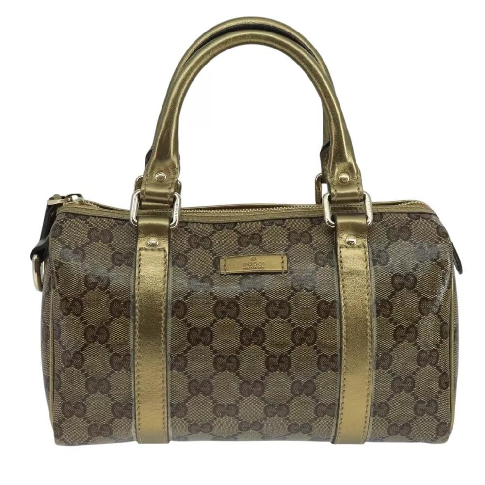 GUCCI GG Crystal Hand Bag Coated Canvas Brown Gold